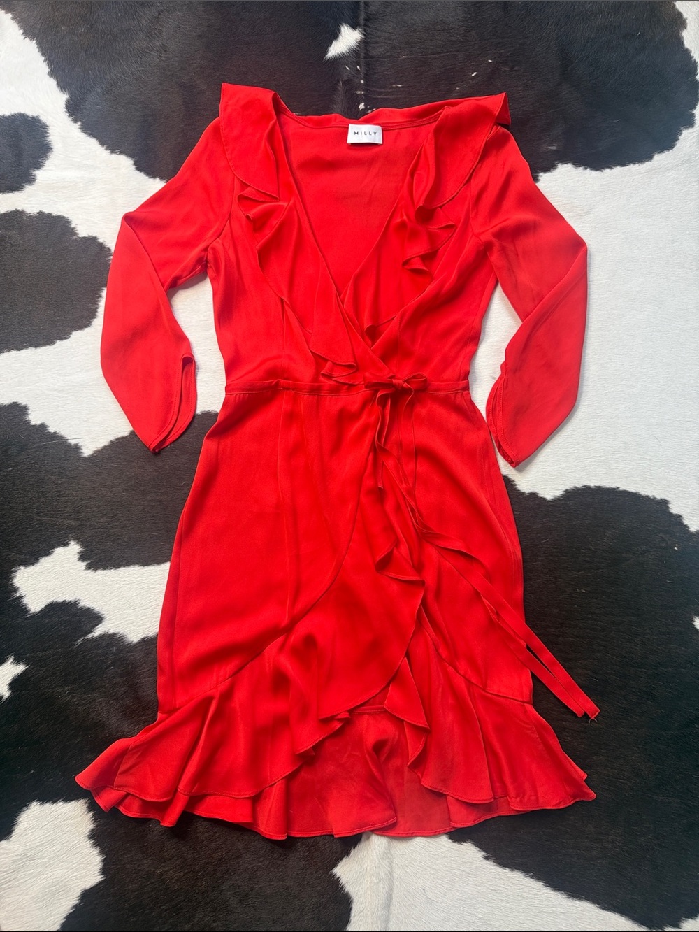 Milly Scarlet Ruffle Wrap Dress with Tie Waist